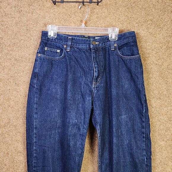Eddie Bauer Women Flannel Lined Jeans Size 12 Blue Natural Fit Straight Mid-Rise - Picture 2 of 12
